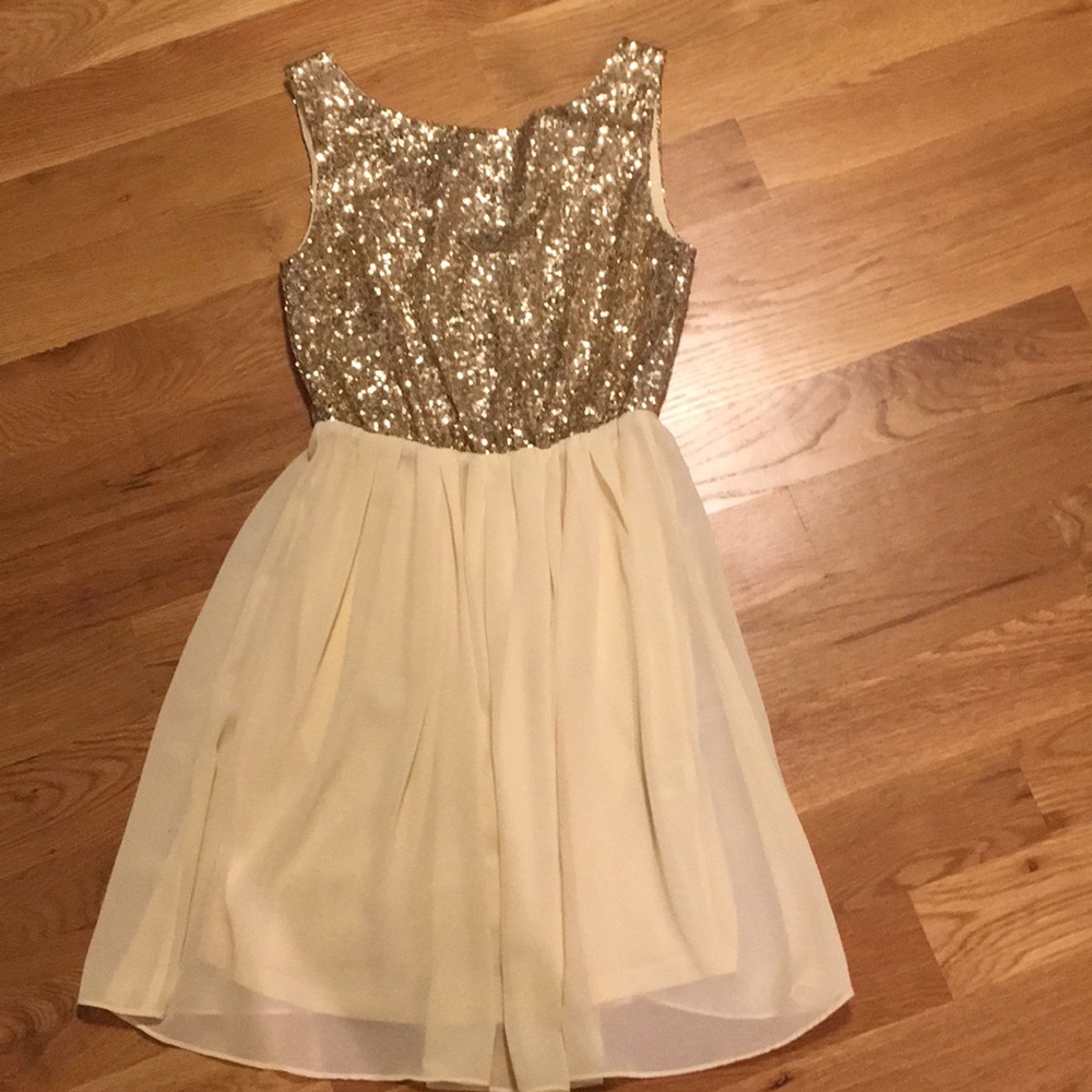 Love Notes gold sequin dress